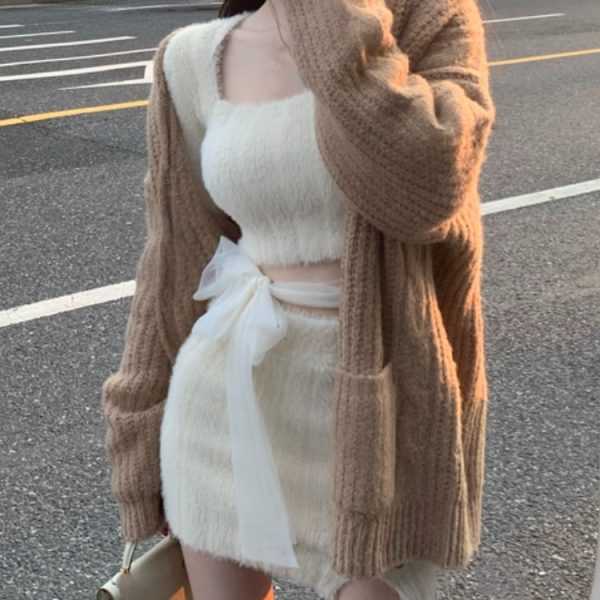 Women Autumn Sweater Knitted Suits Female Elegant 2 Piece Dress