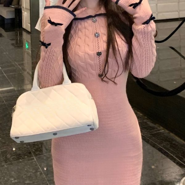 Women Kawaii Mini Knitted Dress 2023 Spring Fashion Outfits