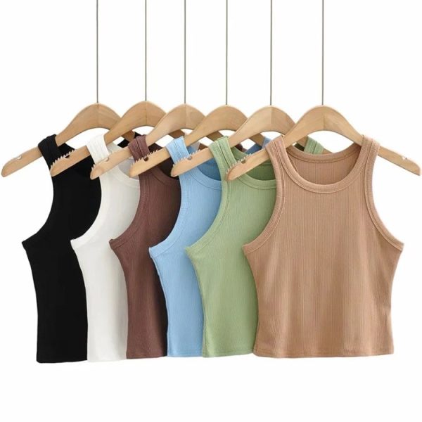 2023-Summer-New-Arrival-Solid-Color-Knitted-Sexy-Round-Neck-Tight-fitting-Sleeveless-Tanks-1