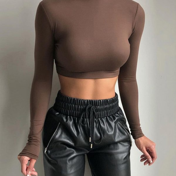 Basic-Sheath-Women-Solid-Turtleneck-Tshirt-Autumn-Stretch-Casual-Undershirt-Female-All-match-Street-Activity-Crop-1