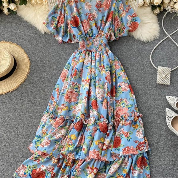 Bohemian-Women-Floral-Printed-Long-Dress-Sexy-V-Neck-Short-Sleeve-High-Waist-Ruffle-Beach-Vacation-1