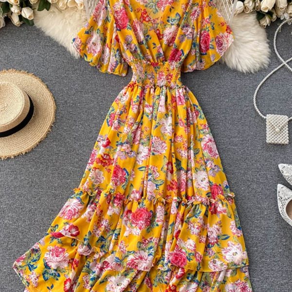 Women Bohemian Floral Printed Long Dress 2023 Summer Fashion Outfits