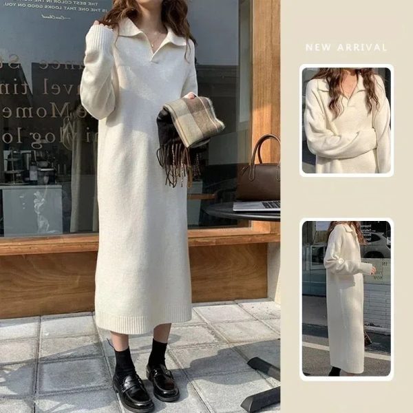 Casual-Thicken-Warm-Loose-Sweater-Dress-Women-Autumn-Winter-Lapel-Full-Sleeve-Solid-Long-Knit-Dress-1