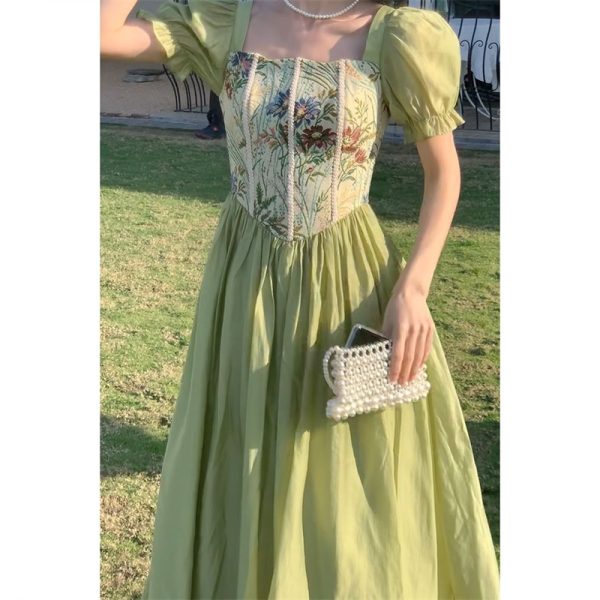 Women French Style Ink Green Maxi Dress Summer Outfits