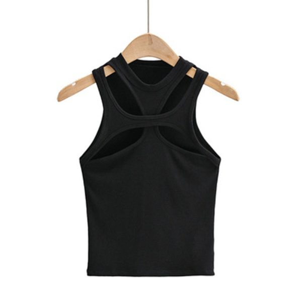 Girls-New-Asymmetrical-Hollow-Solid-Color-Knitted-Round-Neck-Short-sleeved-Summer-Sexy-Vest-on-The-1