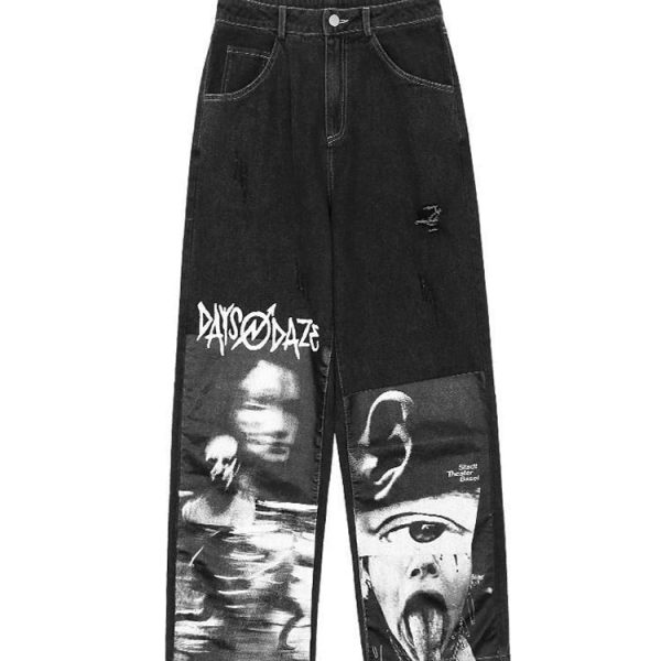 Gothic Baggy Jeans Women Punk Hippie Streetwear Print