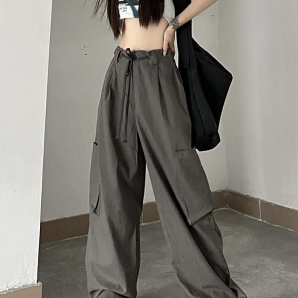 Gothic Punk Parachute Pants Women Harajuku Pockets White Cargo Trousers