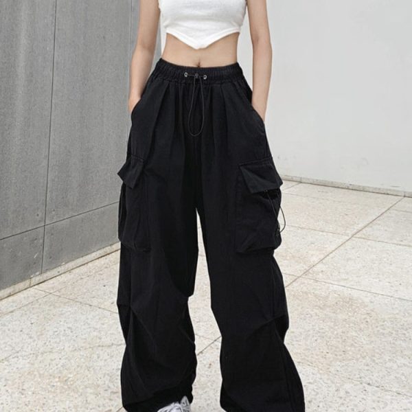 Harajuku Parachute Pants Streetwear Wide Leg Baggy Cargo Trousers Female Hippie Korean Edgy Style Jogging Sweatpants