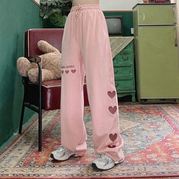 Harajuku Pink Pants Streetwear Women Oversize High Waist Wide Leg Trousers