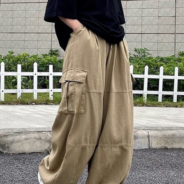 Harajuku Streetwear Khaki Cargo Pants Women Oversize Pockets Hip Hop