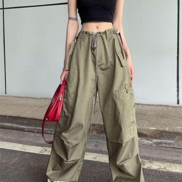 Hip Hop Retro Green Cargo Pants Women