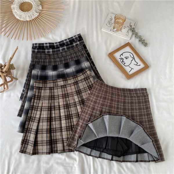 Girls Vintage Plaid Skirt Women Kawaii High Waist A-line Pleated Mini Skirts