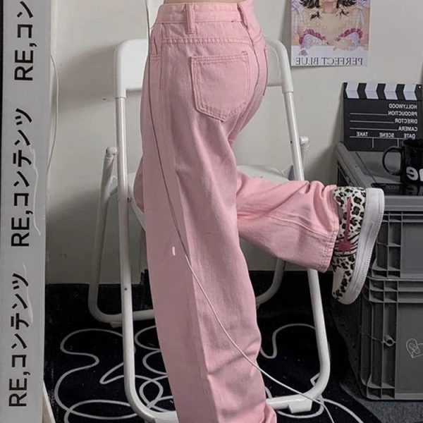 HOUZHOU-Y2K-Baggy-Pink-Jeans-Women-Kawaii-Korean-Fashion-Oversize-Low-Rise-Wide-Leg-Denim-Pants-1