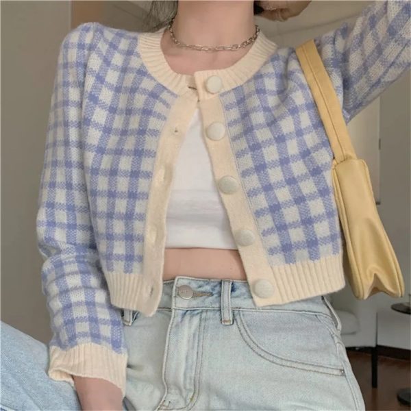 Women Korean Style Plaid Cardigan Spring Outfits