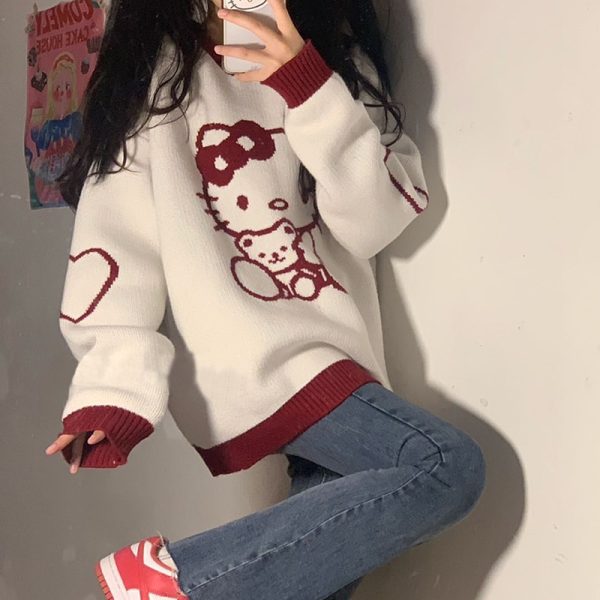 Kawaii Sanriod Anime Series Kitty Cute Pullover Sweater 2023 Autumn Fashion Outfits Trends