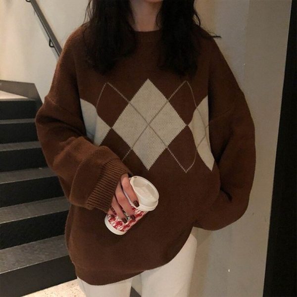 Knitted-Sweater-Women-Oversized-Argyle-Sweater-Pullovers-Winter-Loose-Sweater-Korean-College-Style-Women-Jumper-Sueter-1