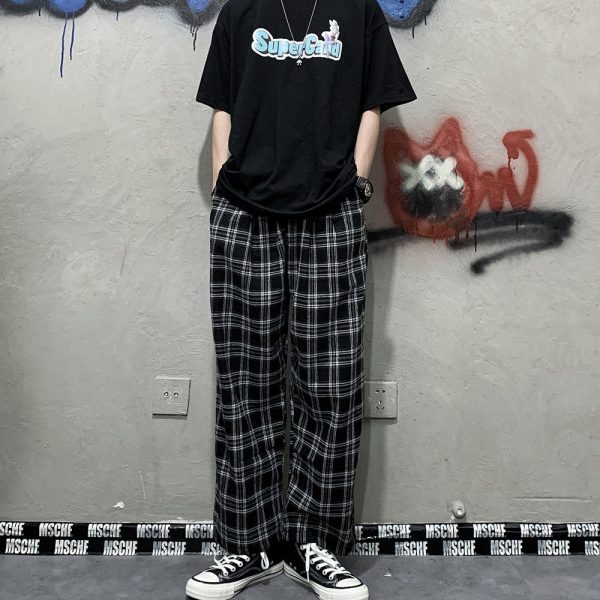 Korea-Plaid-Pant-Women-Summer-Loose-Wild-Straight-Wide-leg-Shorts-Loose-Casual-Pants-Trousers-Women-1