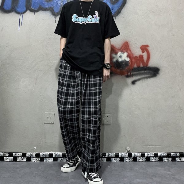 Women Korea Plaid Pant Loose Wild Trousers 2023 Summer Fashion Outfits