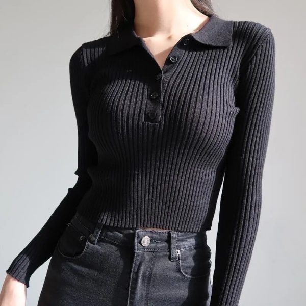 Korean-Fashion-Buttons-Cropped-Knitted-Polo-Shirt-Sweater-Women-Autumn-Fashion-Elegant-Long-Sleeve-Tops-Ladies-1