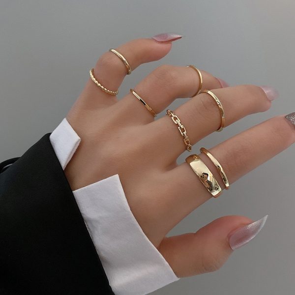 7pcs Fashion Jewelry Rings Set Hot Selling Metal Hollow Round Opening Women Finger Ring for Girl Lady Party Wedding Gifts