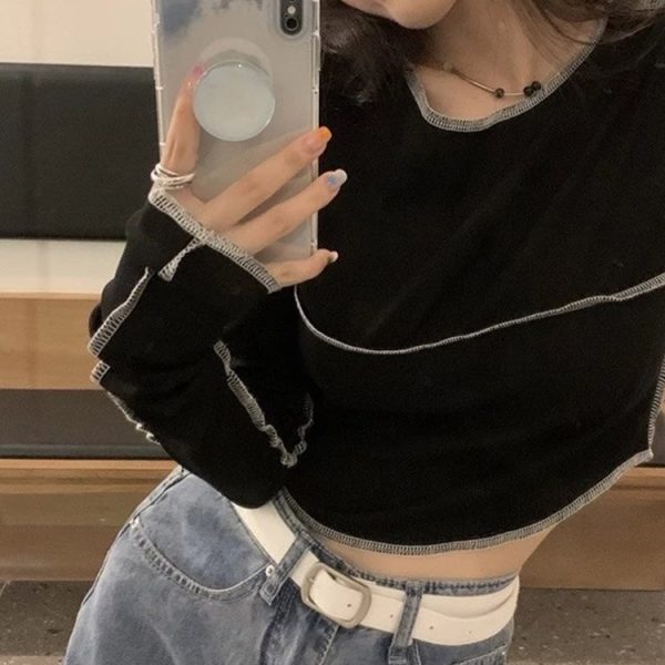 Long Sleeve T-shirts Women O-neck Skinny All-match Design Tops