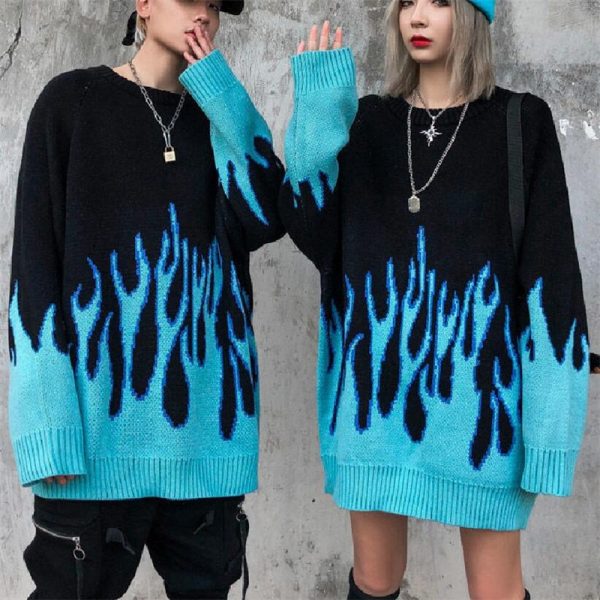 New-Winter-Autumn-Sweater-Women-Men-Casual-Long-Sleeve-Blue-Flame-Oversized-Pullover-Sweater-Loose-Boyfriend-1