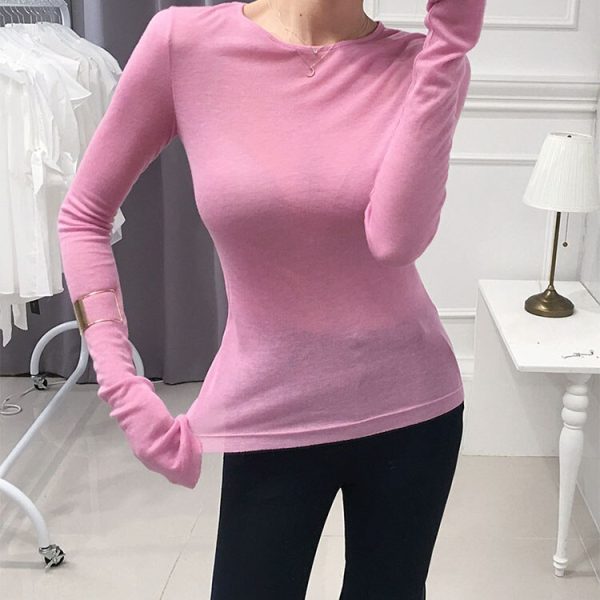 Sexy Shirt Women T-Shirt Long Sleeve Korean Style Slim Basic Elasticity Tshirt Top