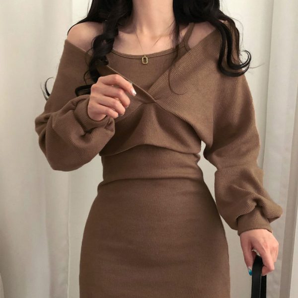 Women Sexy Solid Knitted Mini Dress Smart Casual Work Outfit