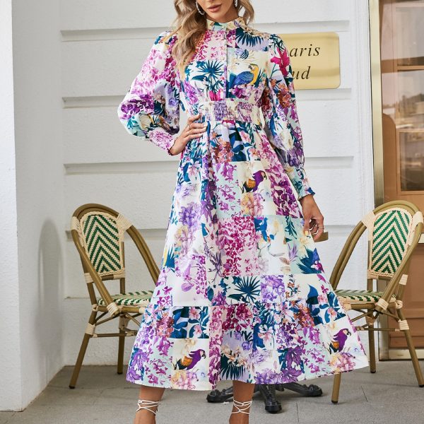 Simplee-Puff-sleeve-print-women-shirt-dress-Boho-elastic-waist-button-patchwork-office-dresses-Holiday-floral-1