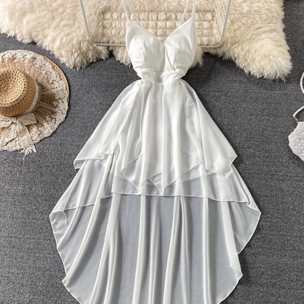 Women Black/White Irregular Spaghetti Strap Long Dress 2023 Summer Fashion Outfits