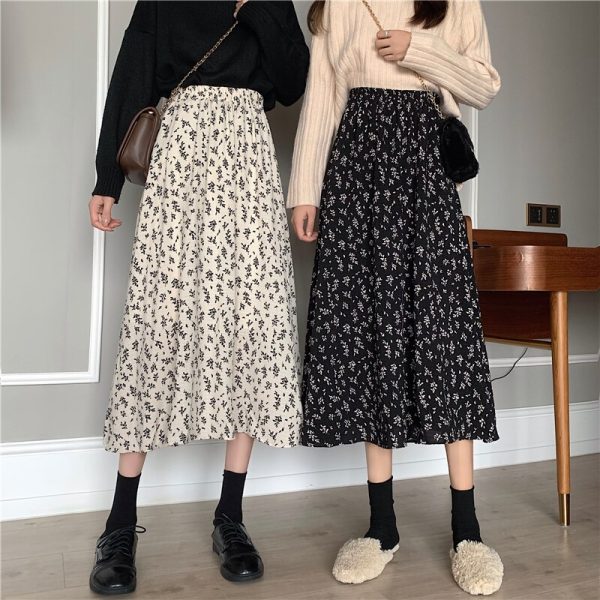 Vintage-Floral-Print-A-line-Pleated-Long-Skirts-Summer-Women-2022-Korean-Skirt-Streetwear-Drawstring-Elastic-1