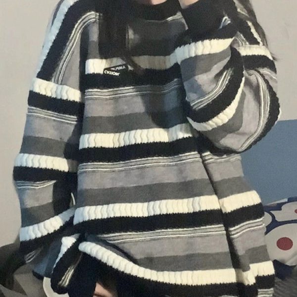 Women Vintage Striped Sweaters Women Autumn Winter Oversized