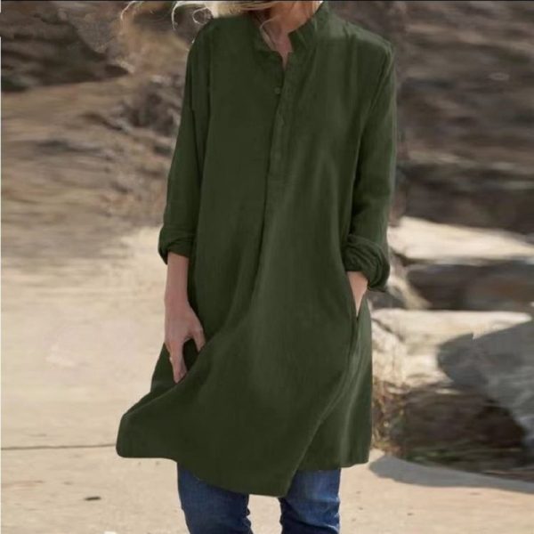 Women-Cotton-Linen-Solid-Casual-Dress-Autumn-Long-Sleeve-Loose-Dress-Elegant-Single-Breasted-Party-Large-1