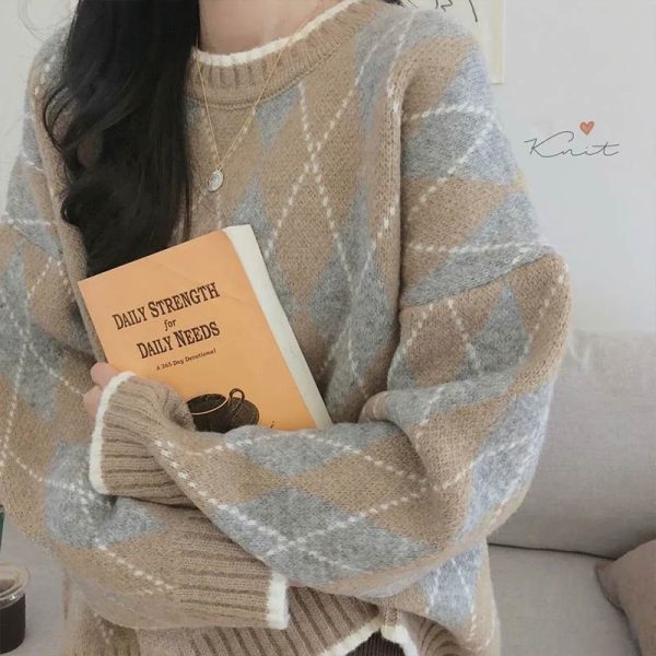 Women-Knitted-Sweater-Fashion-Oversized-Pullovers-Winter-Argyle-Loose-Sweater-Korean-College-Style-Women-Jumper-Sueter-1