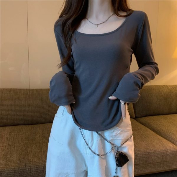 Women-Long-Sleeve-Square-Neck-T-Shirt-Spring-And-Autumn-New-Irregular-Hem-Slim-Casual-Top-1