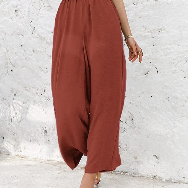 Spring Summer Cotton Linen Women Solid Color High Waist Loose Casual Wide Leg Pants