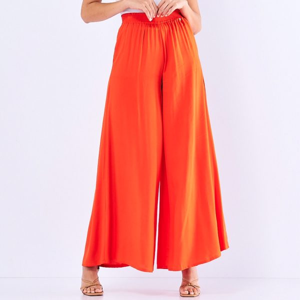 Spring Summer Elastic High Waist Solid Color Cotton Side Pocket Wide Leg Trousers Women Casual Loose Swing Pants