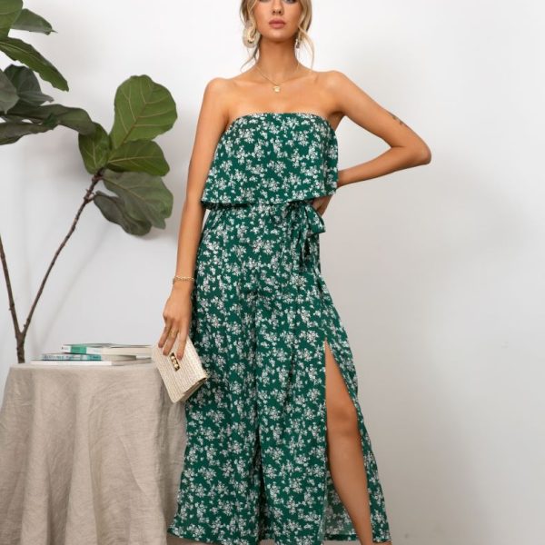 Women Sexy  Off Shoulder  Strapless Wide Leg Jumpsuit