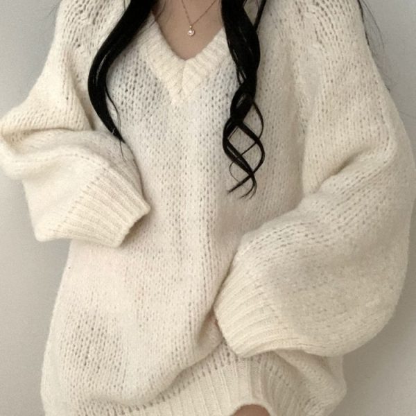 Autumn-Winter-Knitted-Sweaters-Women-Oversized-Simple-Loose-V-neck-Pullovers-Korean-Fashion-Solid-Jumpers-Tops-1