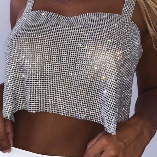 Women Bling Rhinestones Party Crop Top 2023 Fashion Solid Backless Straps Full Diamonds