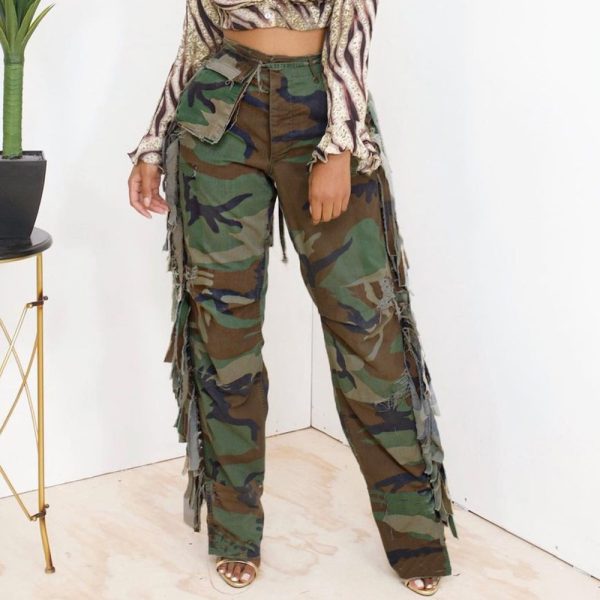 Autumn Winter Wansheng Camouflage Personality Tassel Pocket Casual Pants