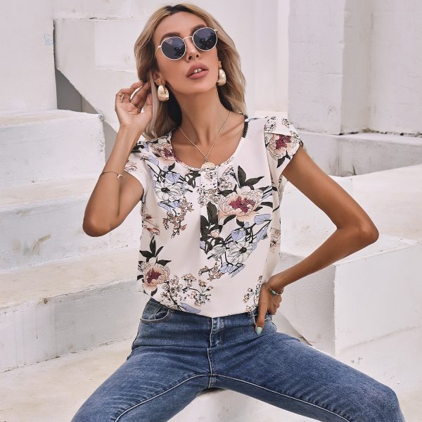 Summer New Floral Print Casual Loose Short Sleeves Women estampado floral T-shirt