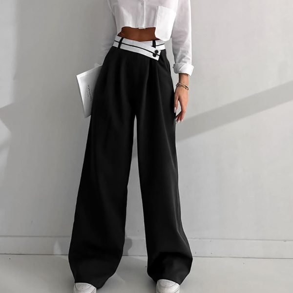 Spring Summer Office Contrast Color Work Pant Women  Casual Draping Mopping Pants Wide Leg Pants Design Women  Clothing