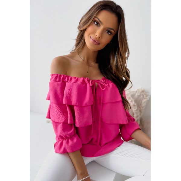 Ruffled Chiffon Shirt Women Three Quarter Sleeve Sexy off Shoulder T-shirt