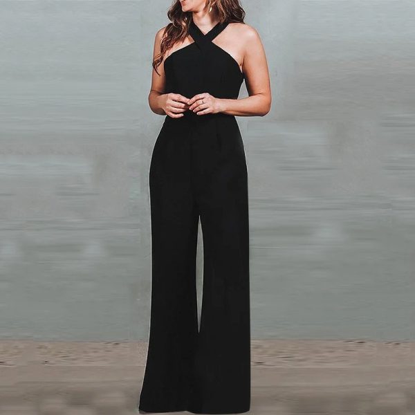 Women Wear Jumpsuit Sexy Criss Cross Solid Color Jumpsuit