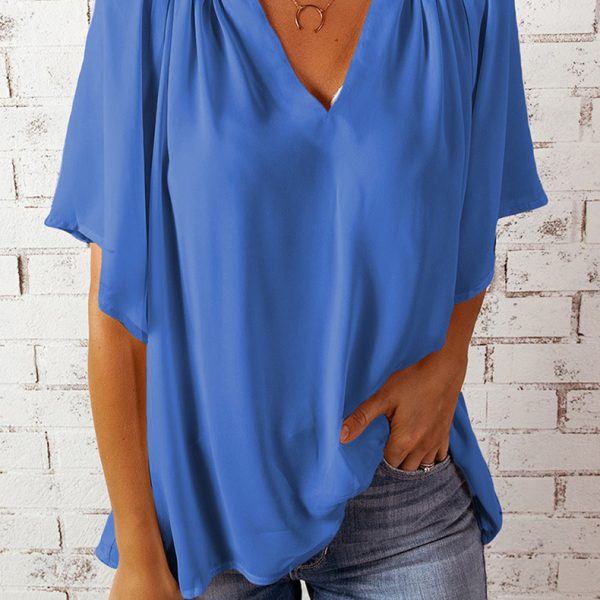 Spring Summer Summer New Loose Half Sleeve T-shirt Ladies V-neck Pullover Top