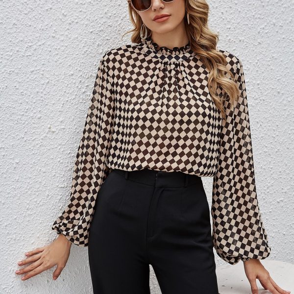 Sleeve Loose Chiffon Women T-shirt Square Plaid Spring Casual Small Shirt