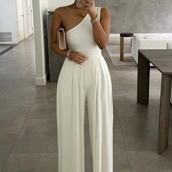 Same as Web Celebrities Concise Sexy One Shoulder Asymmetric Comfortable Jumpsuit