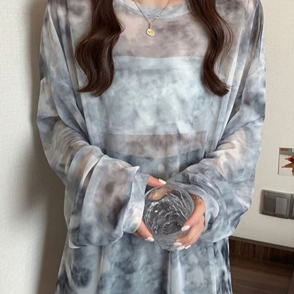 Tie-Dye-Long-Sleeve-T-shirts-Women-Breathable-Summer-O-neck-Design-Mesh-Sun-proof-Loose-1