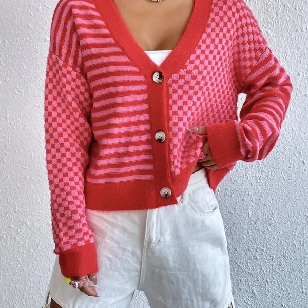 Women Spring Fall Stripe Long Sleeve Casual Short Cardigans